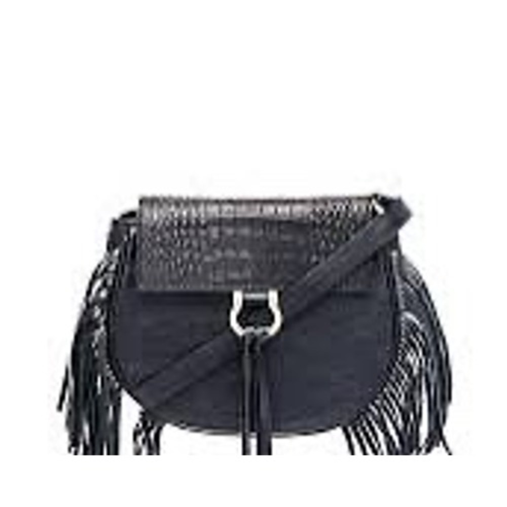 Sancia Babylon Bar Bag Mini‎ Croc in Black Embossed Fringe Crossbody
